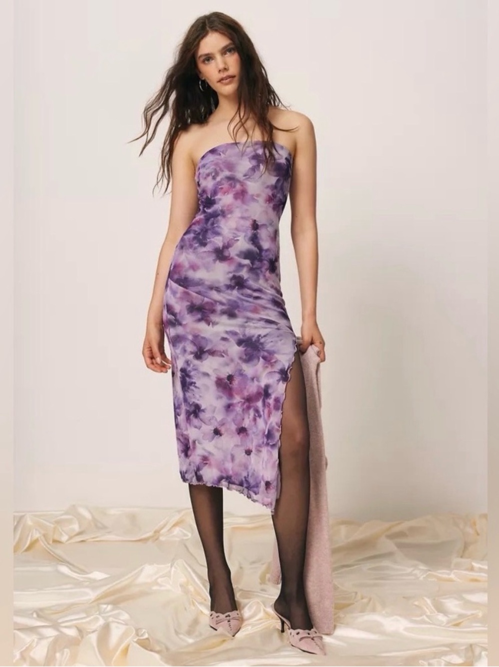 Urban Outfitters Samara Mesh Strapless Midi Dress